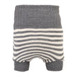 Little Clouds Wollüberhose mit grauem Bund und grau-weißen Querstreifen, Beinbündchen, doppelt gestrickt
