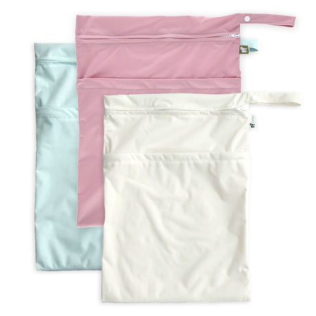 Drei Little Lamb Wetbags Größe L in Rosa, Mint und Weiß, Nasstaschen mit Trockenfach