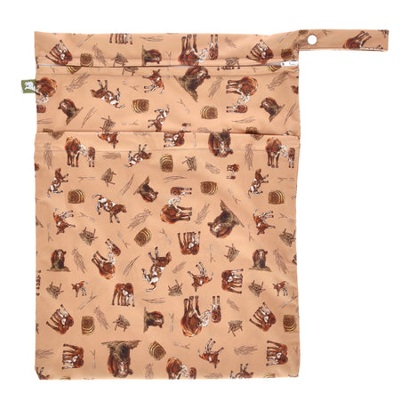 Little Lamb Nasstasche Größe L im Design I love moo mit Kälbchen auf Pfirsich, von vorn mit Trockenfach und Schlaufe