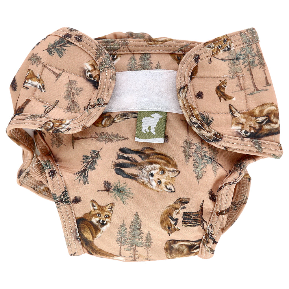 Little Lamb waschbare Schwimmwindel im Design Bushy Tails mit Füchsen, mit seitlichem Klettverschluss
