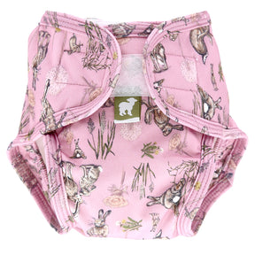 Little Lamb waschbare Schwimmwindel im Design Moon Gazer mit Hasen auf Rosa, mit seitlichem Klettverschluss