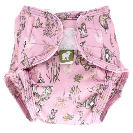 Little Lamb waschbare Schwimmwindel im Design Moon Gazer mit Hasen auf Rosa, mit seitlichem Klettverschluss