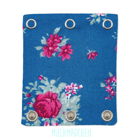 Milchmädchen Bodyverlängerung (Bodyerweiterung) einzeln im Design Rosen Blau – Größe 2 (Druckknopf Ø 9,1 mm)