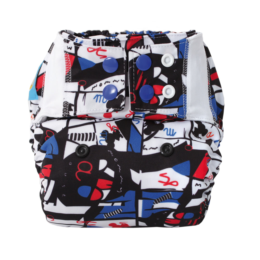 Mommy Mouse Pocketwindel One Size (4–16 kg) im Design Pablo von vorn, mit Druckknöpfen