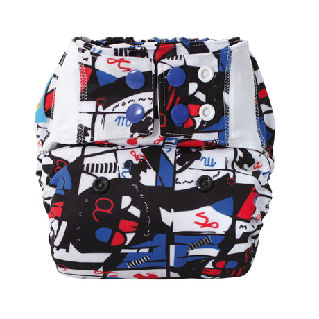 Mommy Mouse Pocketwindel One Size (4–16 kg) im Design Pablo von vorn, mit Druckknöpfen