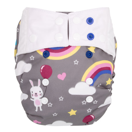 Mommy Mouse SIO-Überhose One Size (4–16 kg) im Design Cloudlet mit Regenbogen, Hase und Wolken