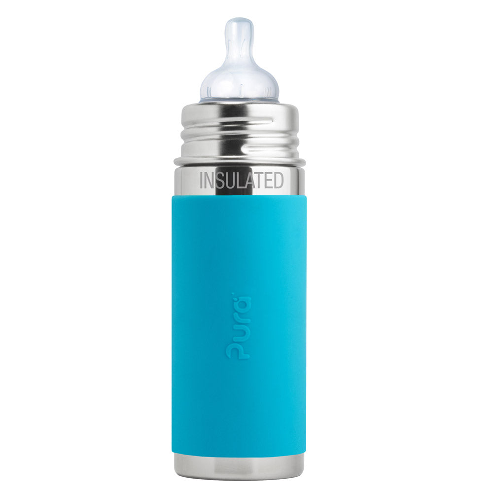 Pura Kiki isolierte Edelstahl-Flasche 250 ml mit Weithalssauger – im Design Blau