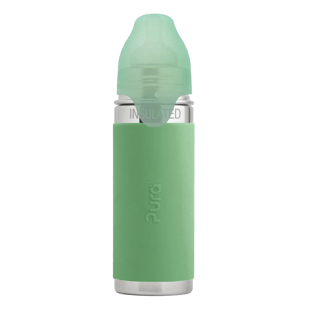Pura Kiki isolierte Edelstahl-Flasche 250 ml mit Weithalssauger – im Design Moss