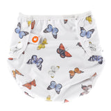 XKKO waschbare Schwimmwindel One Size (4–15 kg) im Design Butterflies (Schmetterlinge) von vorn mit Druckknöpfen