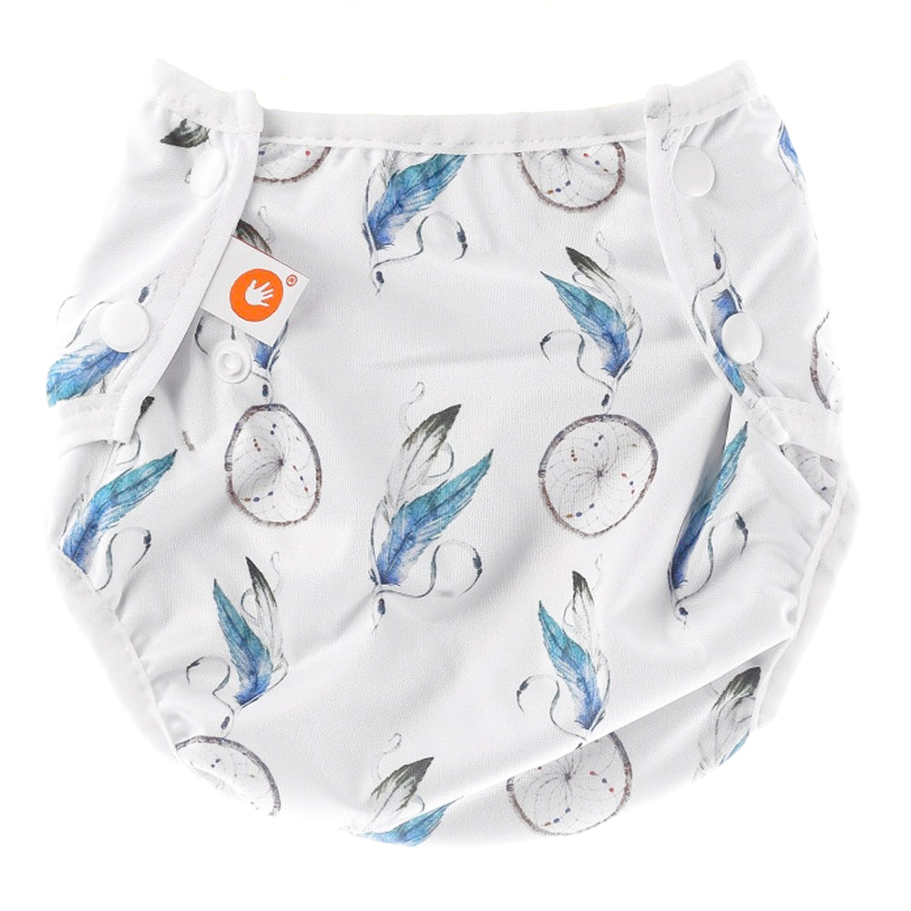XKKO waschbare Schwimmwindel One Size (4–15 kg) im Design Dream Catchers (Traumfänger) von vorn mit Druckknöpfen