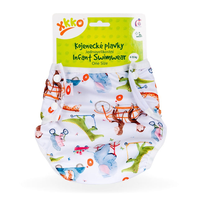 XKKO waschbare Schwimmwindel One Size (4–15 kg) im Design Zoo on the Road in der Originalverpackung