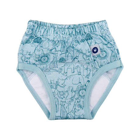 XKKO Trainingsunterhose aus 100 % Bio-Baumwolle im Design Safari Mountain Spring von vorn, mit Saugkern im Schritt