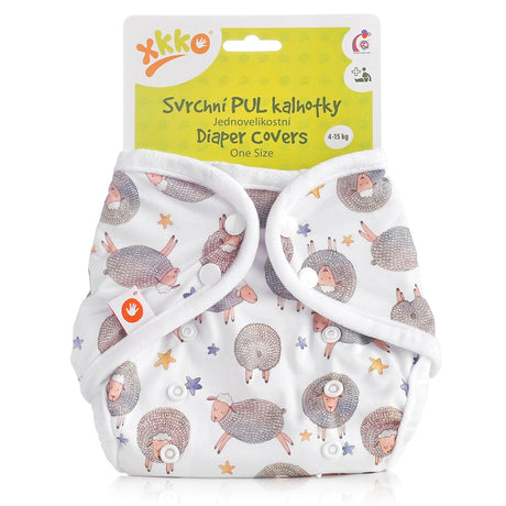 XKKO PUL-Überhose One Size (4–15 kg) im Design Verträumte Schafe von vorn, mit Druckknöpfen und doppelten Beinbündchen